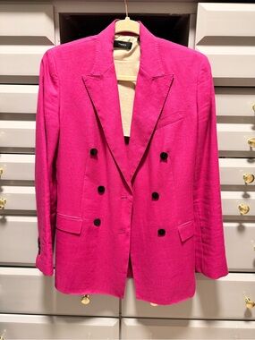 Theory Double-Breasted Fuchsia Blazer